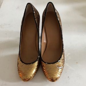 J Crew Gold/black sequin heels